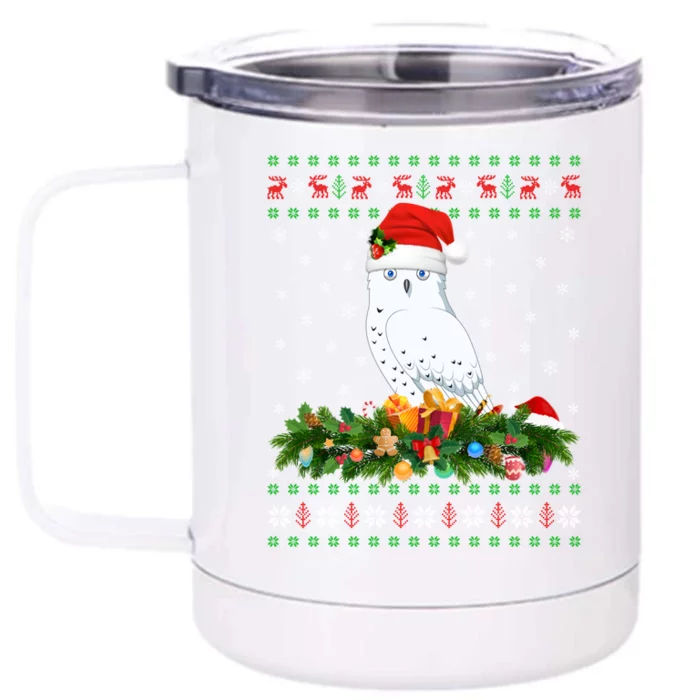 Snowy Owl Bird Lover Xmas Santa Hat Ugly Snowy Owl Christmas Cute Gift Front & Back 12oz Stainless Steel Tumbler Cup