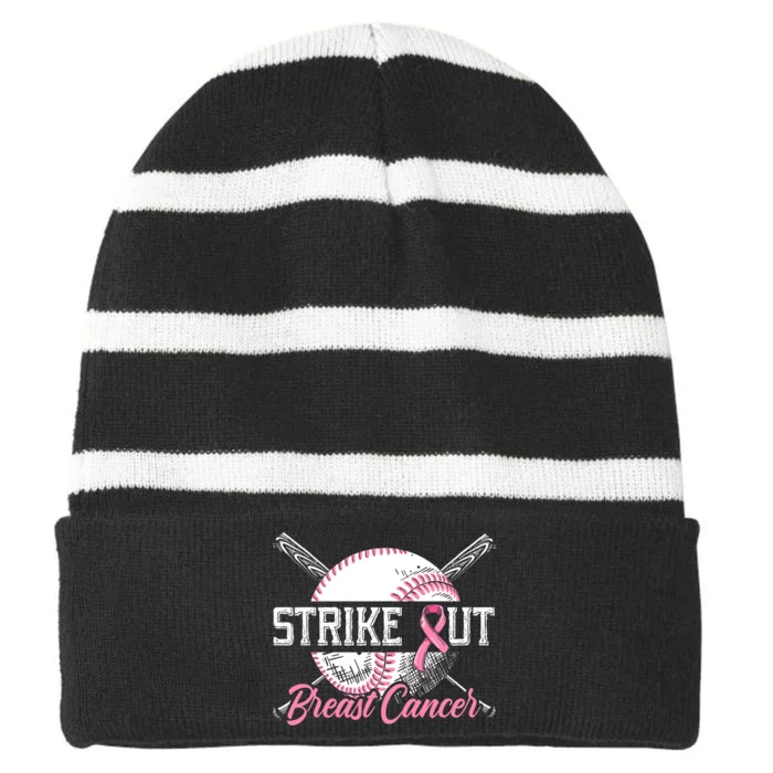 Strike Out Breast Cancer Baseball Breast Cancer Awareness Striped Beanie with Solid Band