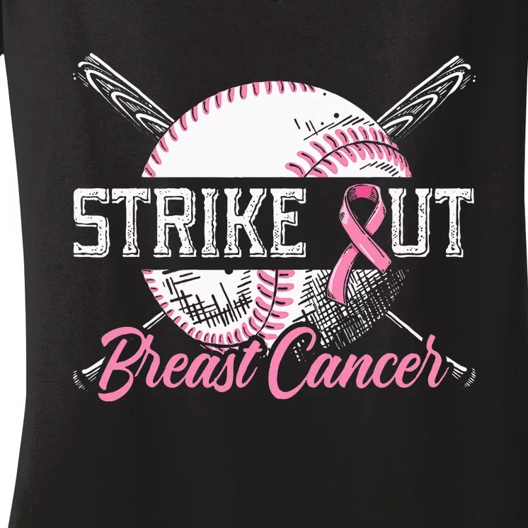 Strike Out Breast Cancer Baseball Breast Cancer Awareness Women's V-Neck T-Shirt