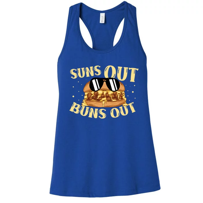 Suns Out Buns Out Burger Lover Foodie Hamburger Gift Women's Racerback Tank