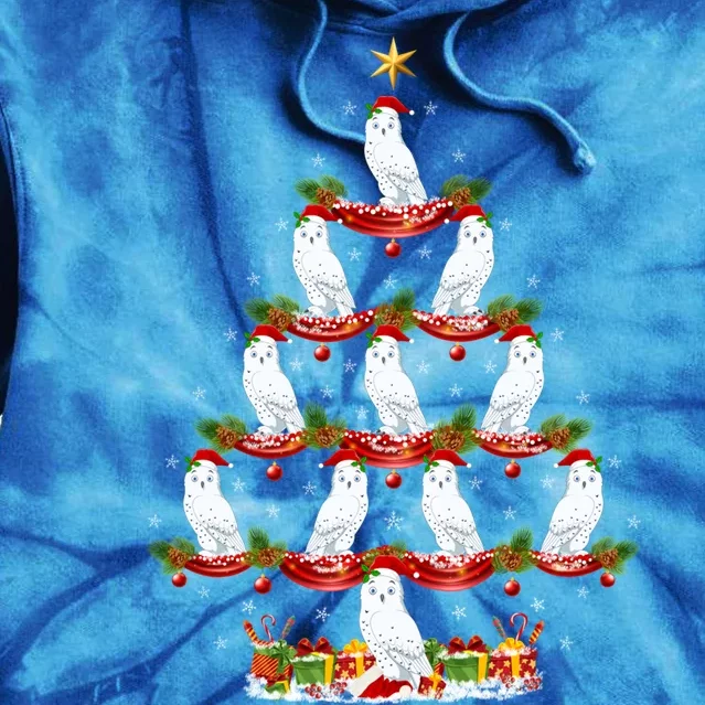 Snowy Owl Bird Xmas Tree Lighting Snowy Owl Christmas Tree Cute Gift Tie Dye Hoodie