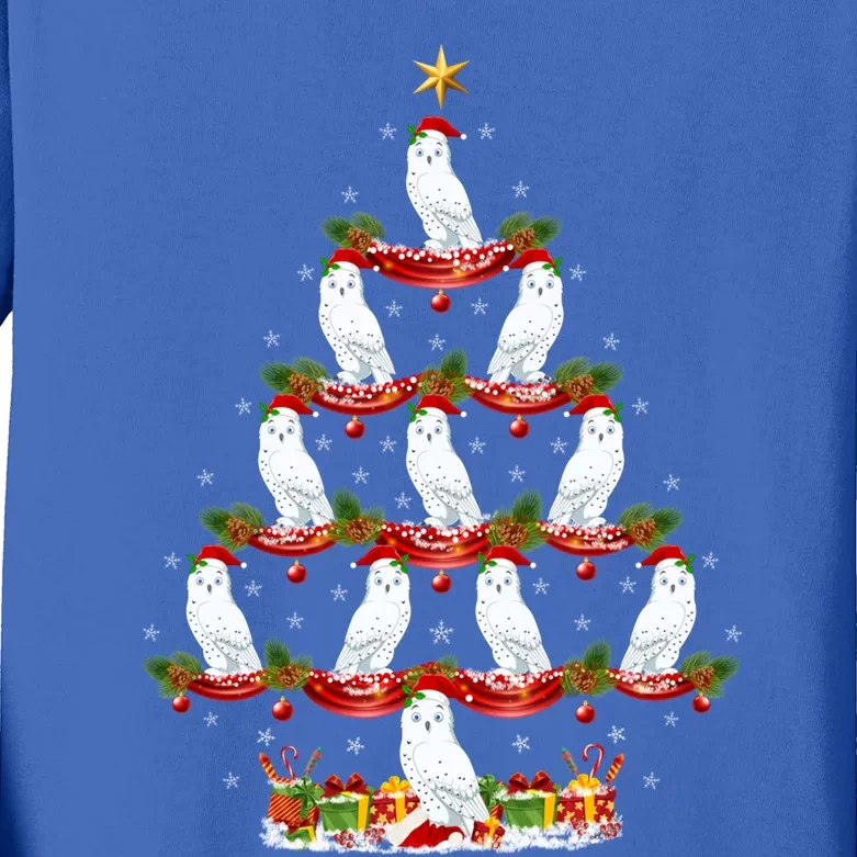 Snowy Owl Bird Xmas Tree Lighting Snowy Owl Christmas Tree Cute Gift Kids Long Sleeve Shirt