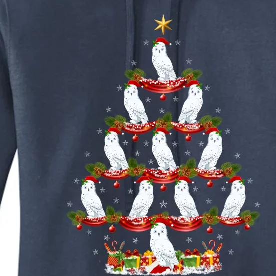 Snowy Owl Bird Xmas Tree Lighting Snowy Owl Christmas Tree Cute Gift Women's Pullover Hoodie