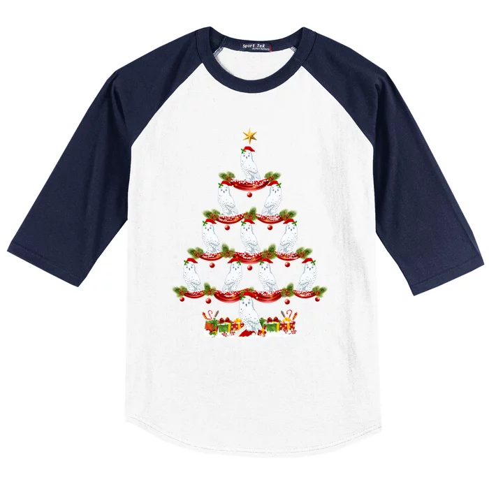 Snowy Owl Bird Xmas Tree Lighting Snowy Owl Christmas Tree Cute Gift Baseball Sleeve Shirt