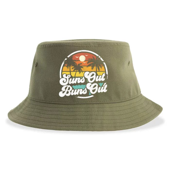 Suns Out Buns Out Funny Beach Vacation Retro Summer Gift Sustainable Bucket Hat