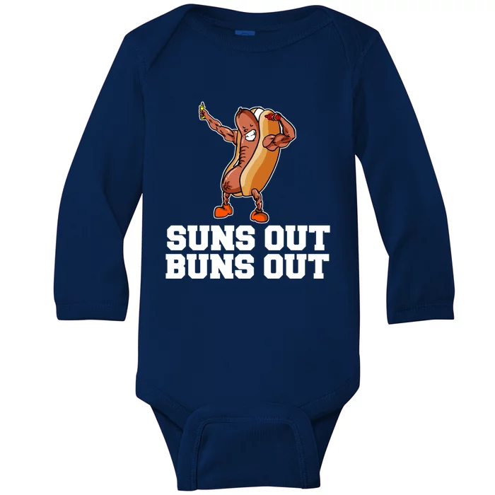 Suns Out Buns Out Funny Hot Dog Cartoon Meaningful Gift Baby Long Sleeve Bodysuit