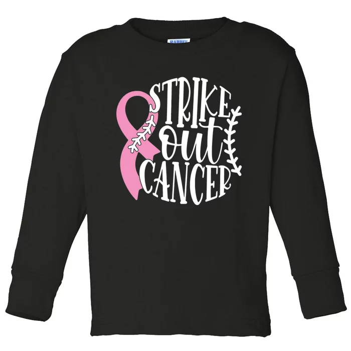 Strike Out Breast Cancer Baseball Fight Awareness Toddler Long Sleeve Shirt