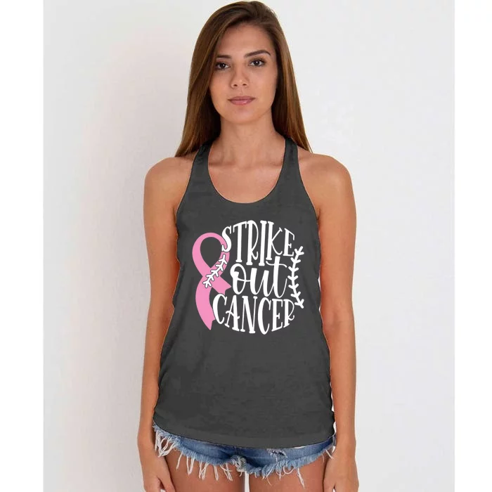 Strike Out Breast Cancer Baseball Fight Awareness Women's Knotted Racerback Tank