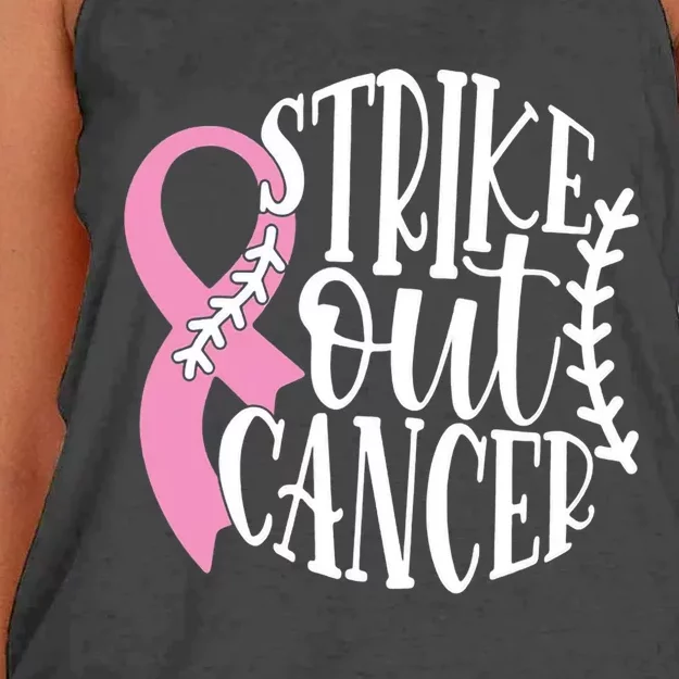 Strike Out Breast Cancer Baseball Fight Awareness Women's Knotted Racerback Tank