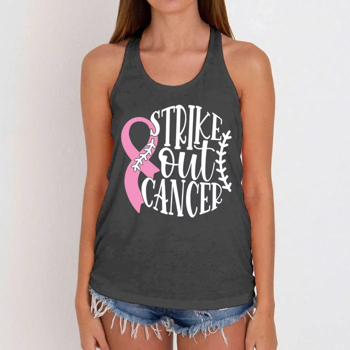 Strike Out Breast Cancer Baseball Fight Awareness Women's Knotted Racerback Tank