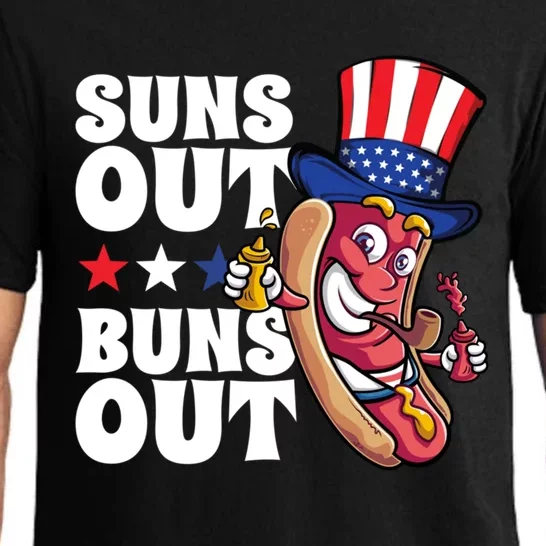 Suns Out Buns Out Funny Hot Dog Patriotic Usa 4th Of July Meaningful Gift Pajama Set