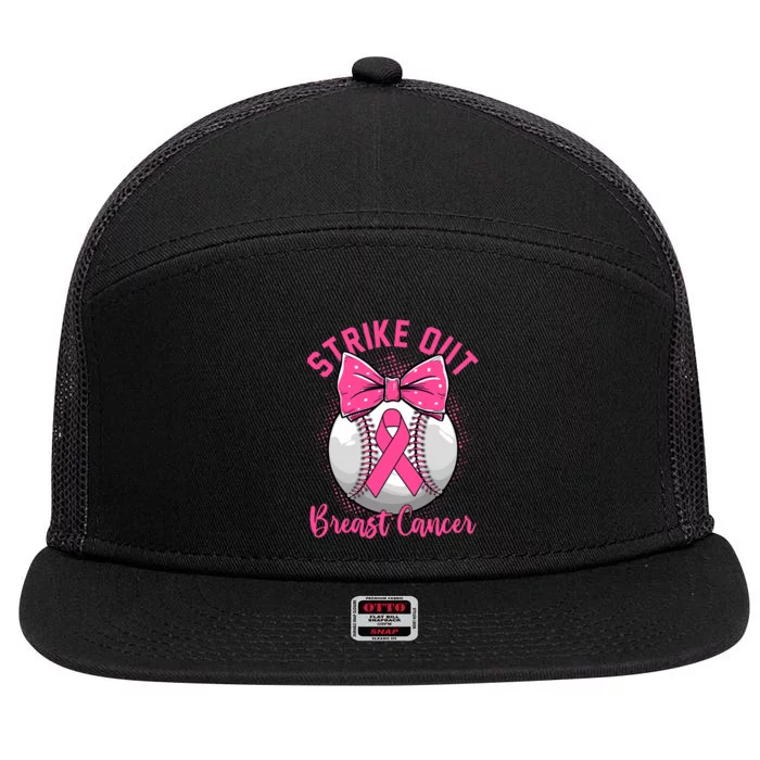 Strike Out Breast Cancer Awareness Day Ribbon Baseball 7 Panel Mesh Trucker Snapback Hat