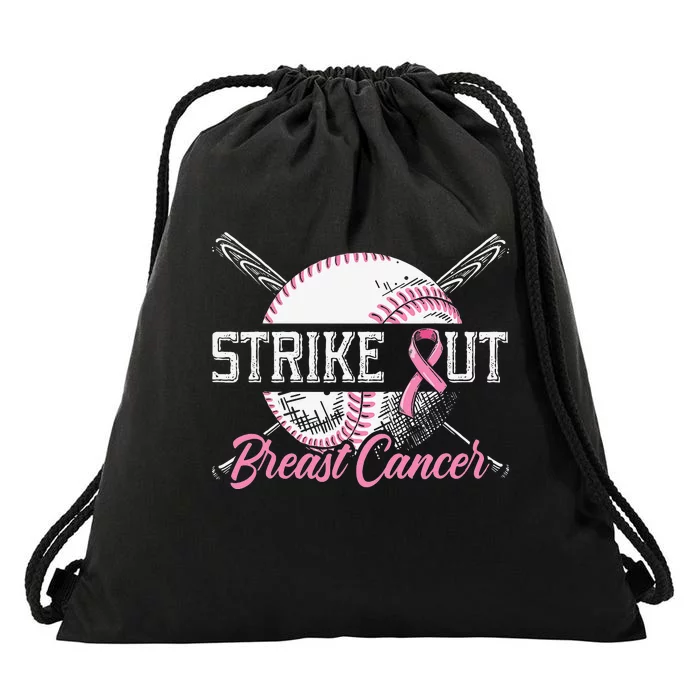 Strike Out Breast Cancer Awareness Baseball Pink Ribbon Drawstring Bag