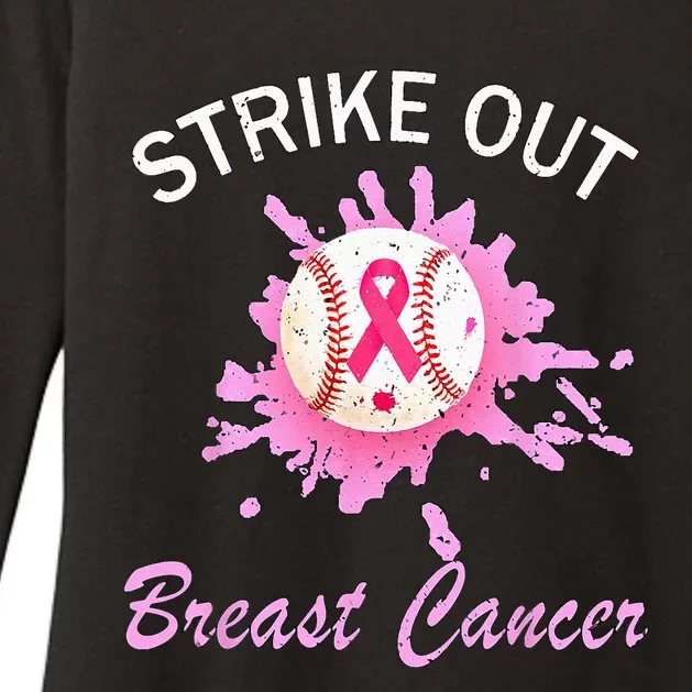 Strike Out Breast Cancer Awareness Baseball Pink Ribbon Womens CVC Long Sleeve Shirt