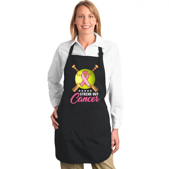 Strike Out Breast Cancer Awareness Baseball Full-Length Apron With Pocket