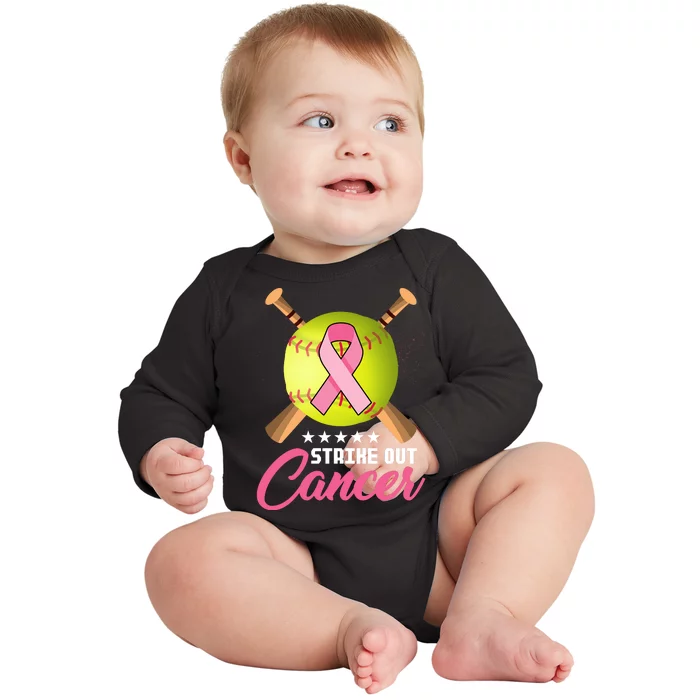 Strike Out Breast Cancer Awareness Baseball Baby Long Sleeve Bodysuit