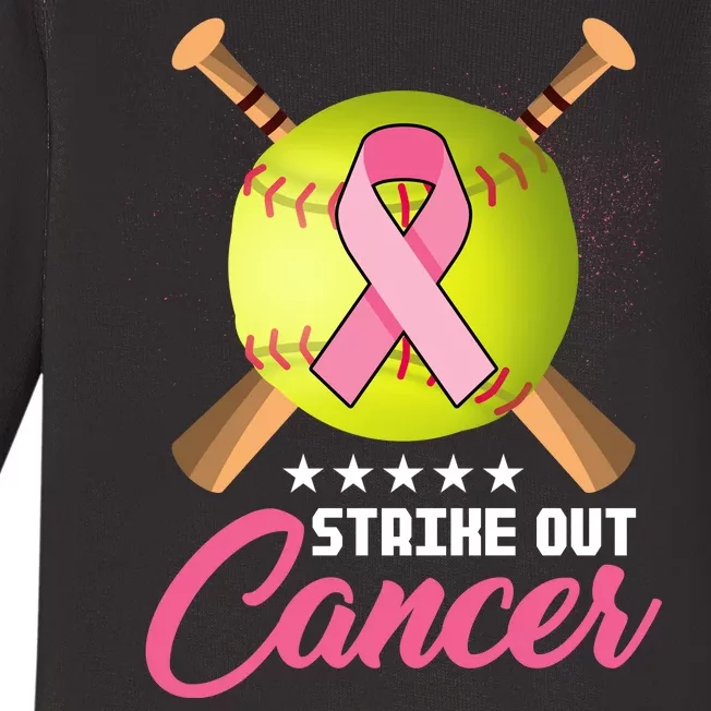 Strike Out Breast Cancer Awareness Baseball Baby Long Sleeve Bodysuit