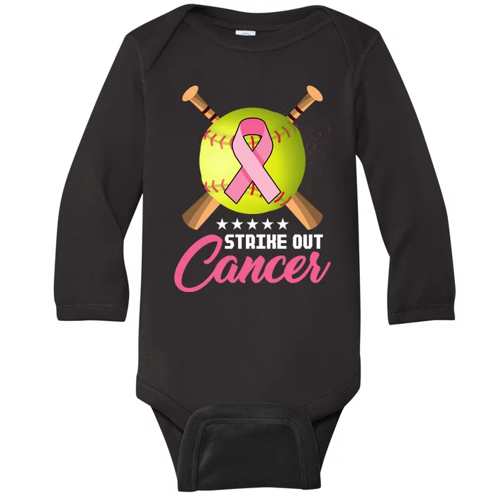 Strike Out Breast Cancer Awareness Baseball Baby Long Sleeve Bodysuit