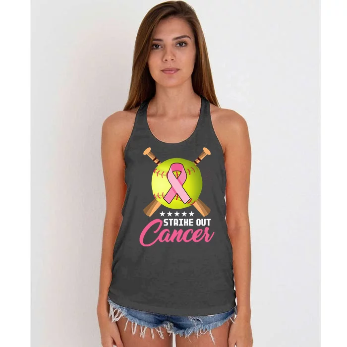 Strike Out Breast Cancer Awareness Baseball Women's Knotted Racerback Tank