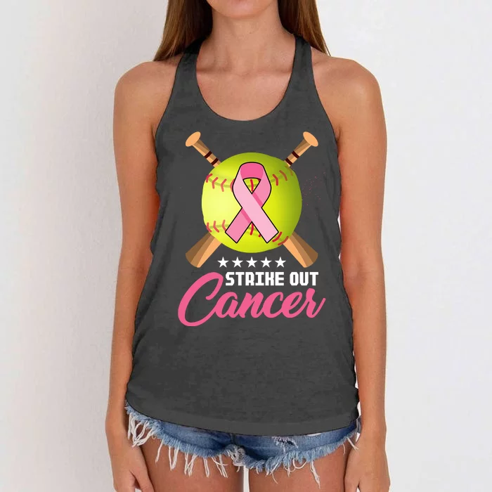 Strike Out Breast Cancer Awareness Baseball Women's Knotted Racerback Tank