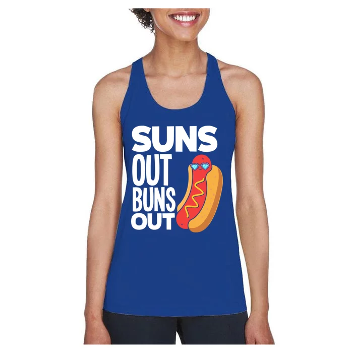 Suns Out Buns Out Hot Dogs Funny Hot Dog Cool Gift Women's Racerback Tank