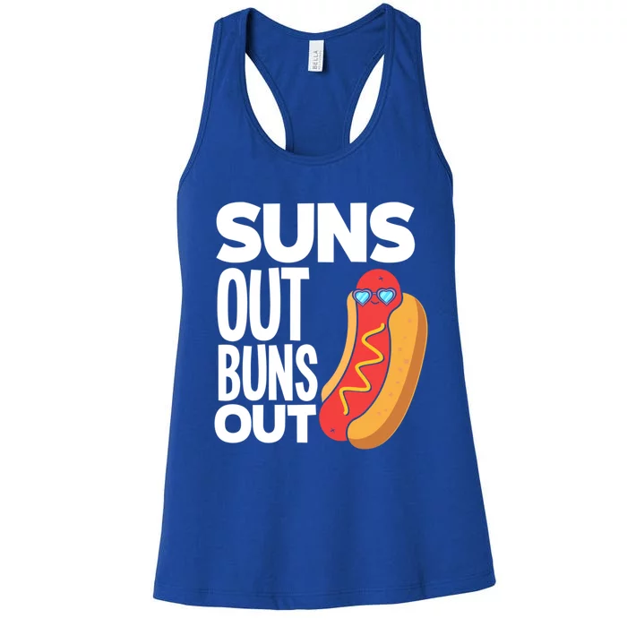 Suns Out Buns Out Hot Dogs Funny Hot Dog Cool Gift Women's Racerback Tank