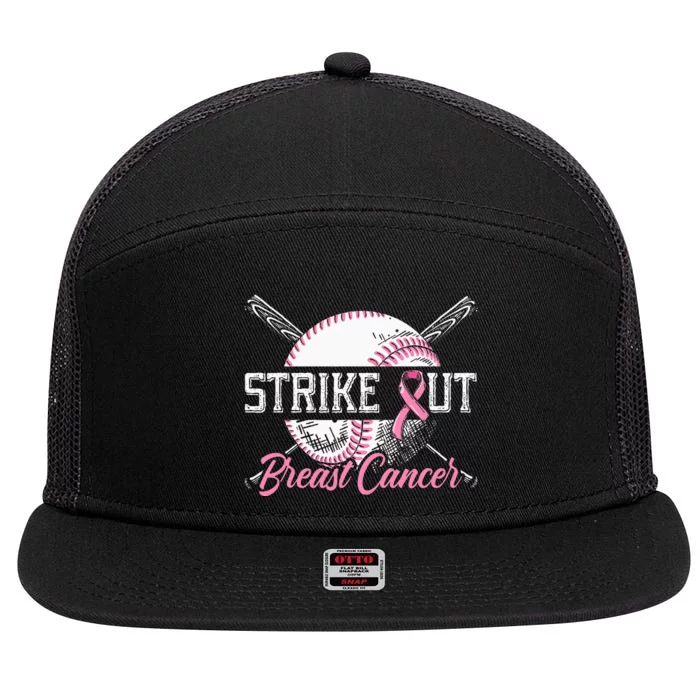 Strike Out Breast Cancer Baseball Breast Cancer Awareness 7 Panel Mesh Trucker Snapback Hat