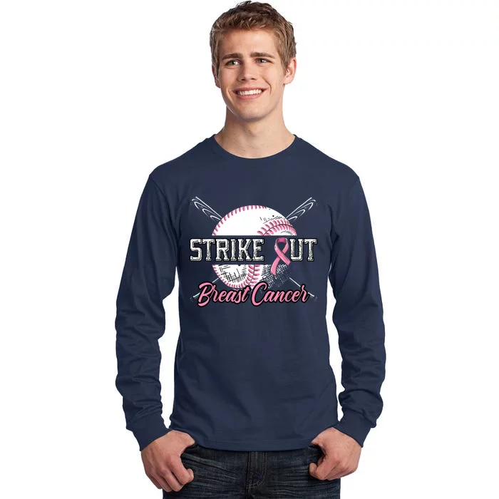 Strike Out Breast Cancer Baseball Pink Ribbon Tall Long Sleeve T-Shirt