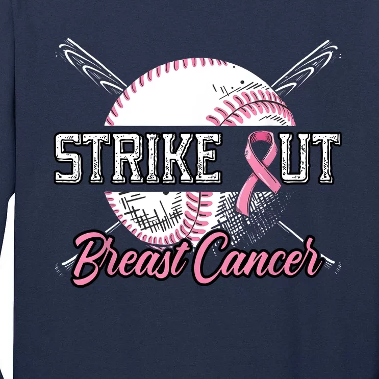 Strike Out Breast Cancer Baseball Pink Ribbon Tall Long Sleeve T-Shirt