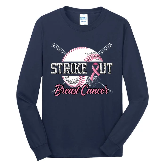 Strike Out Breast Cancer Baseball Pink Ribbon Tall Long Sleeve T-Shirt