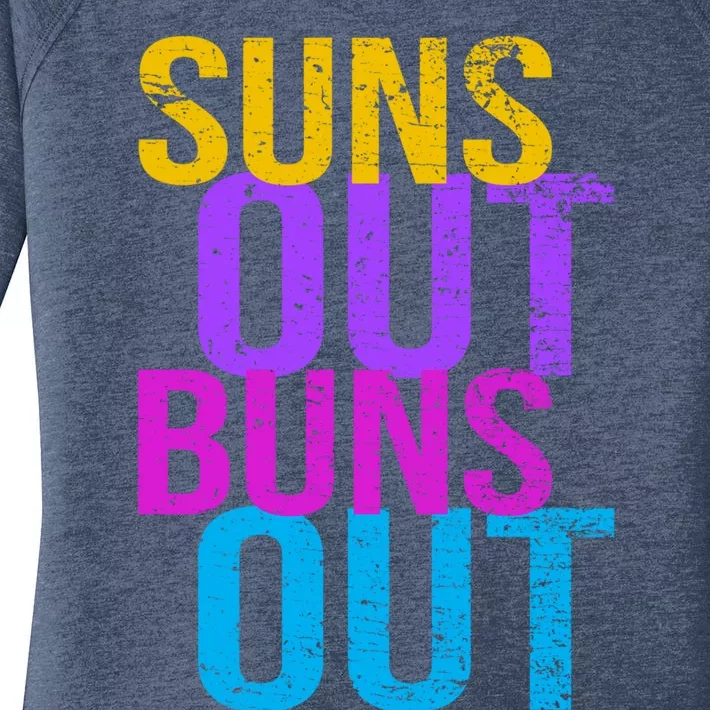 Suns Out Buns Out Print Funny Summer Product Funny Gift Women's Perfect Tri Tunic Long Sleeve Shirt