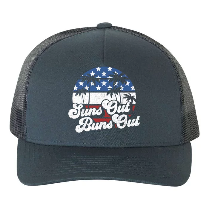 Suns Out Buns Out Retro Usa 4th Of July American Flag Beach Cute Gift Yupoong Adult 5-Panel Trucker Hat