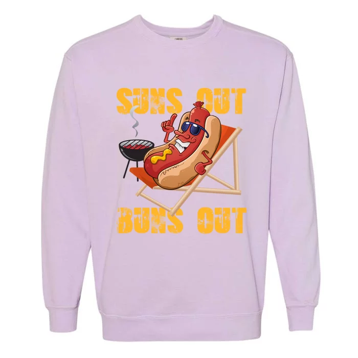 Suns Out Buns Out Sausage Ketchup Mustard Hotdog Mayo Art Gift Garment-Dyed Sweatshirt