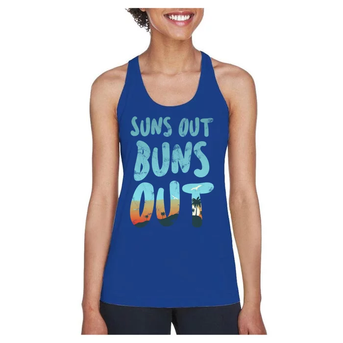 Suns Out Buns Out Summer Burger Bun Bbq Beach Vacation Great Gift Women's Racerback Tank