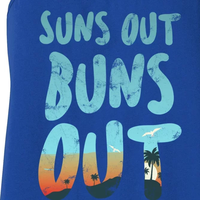 Suns Out Buns Out Summer Burger Bun Bbq Beach Vacation Great Gift Women's Racerback Tank