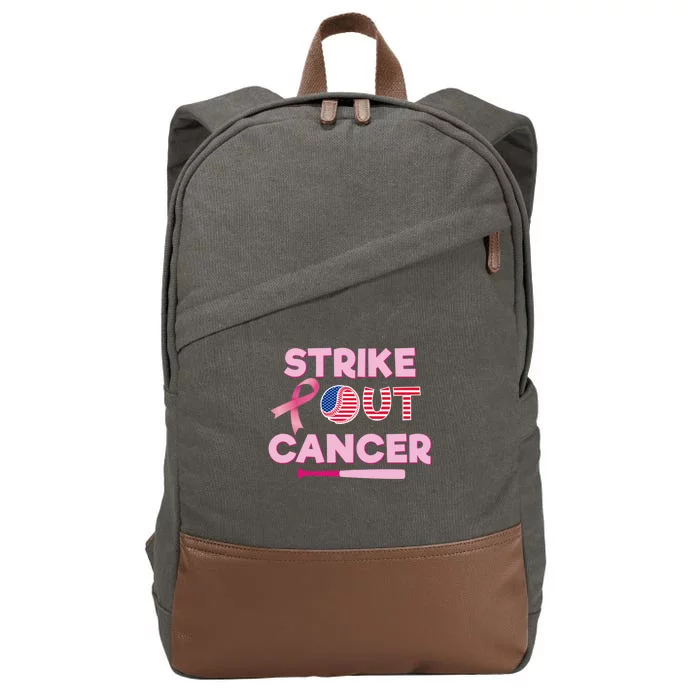 Strike Out Breast Cancer Gift Pink Ribbon Cancer Warrior Gift Cotton Canvas Backpack