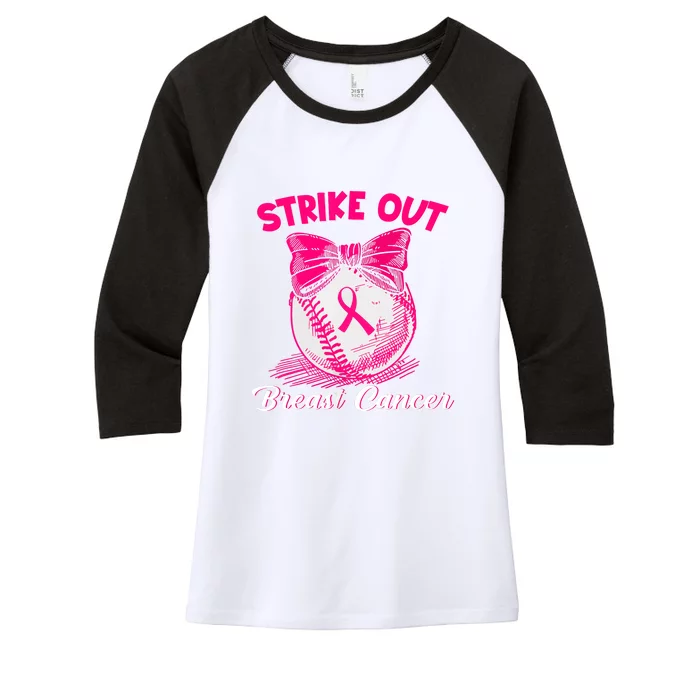 Strike Out Breast Cancer Awareness Ribbon Baseball Fighters Gift Women's Tri-Blend 3/4-Sleeve Raglan Shirt