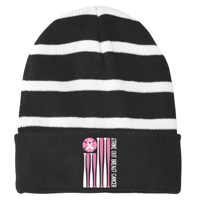 Strike Out Breast Cancer Baseball Lover P.I.Nk. Striped Beanie with Solid Band