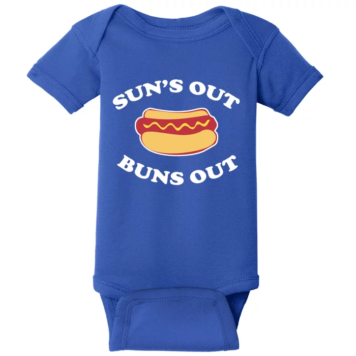 Suns Out Buns Out Funny Summer Hotdog Cookout Bbq Gift Baby Bodysuit