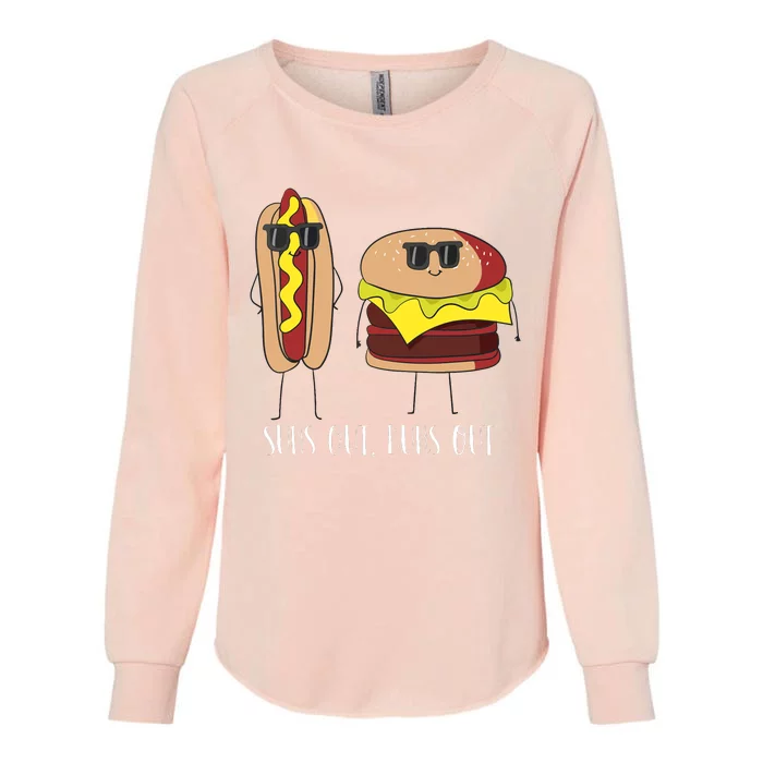 Suns Out Buns Out Hot Dog And Hamburger Womens California Wash Sweatshirt