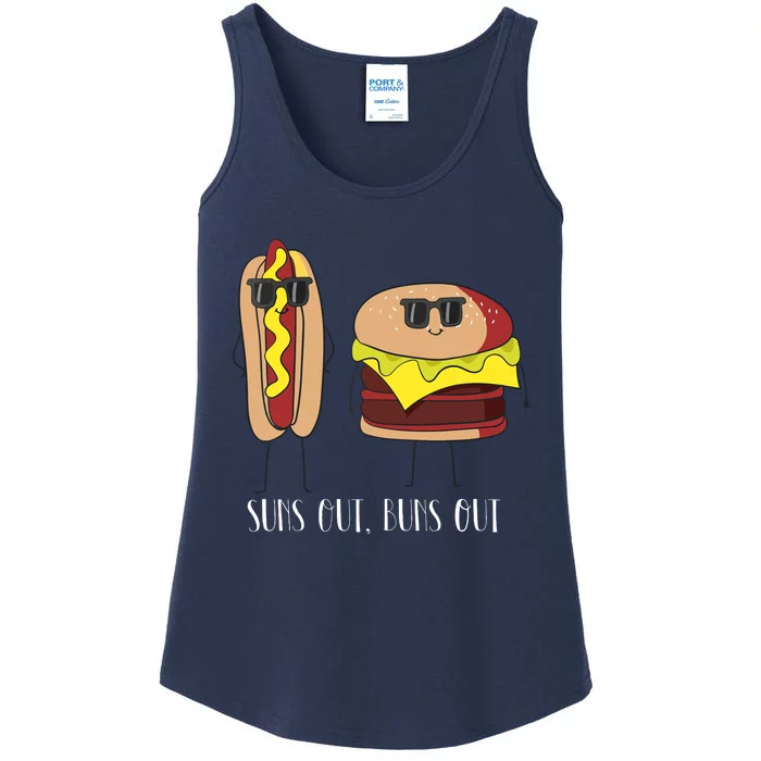 Suns Out Buns Out Hot Dog And Hamburger Ladies Essential Tank