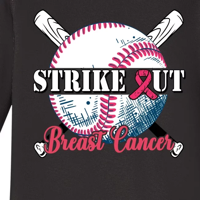 Strike Out Breast Cancer Baseball Baby Long Sleeve Bodysuit