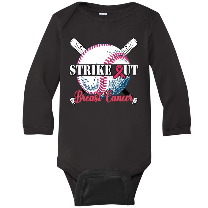 Strike Out Breast Cancer Baseball Baby Long Sleeve Bodysuit