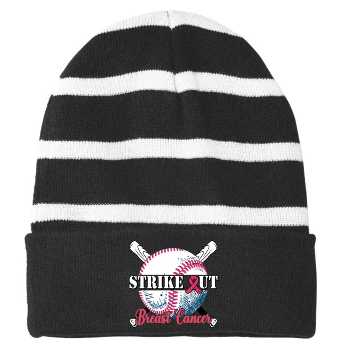 Strike Out Breast Cancer Baseball Striped Beanie with Solid Band