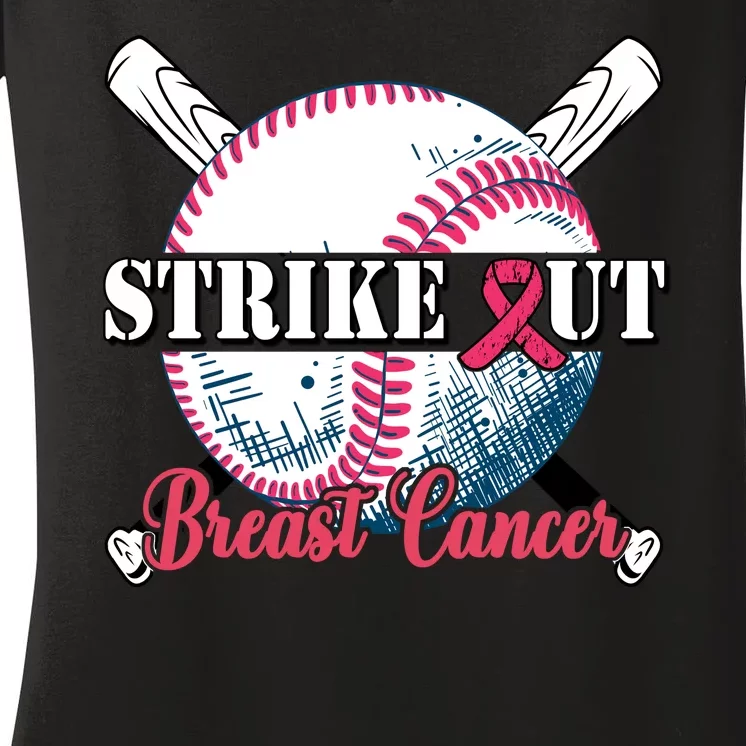 Strike Out Breast Cancer Baseball Women's V-Neck T-Shirt