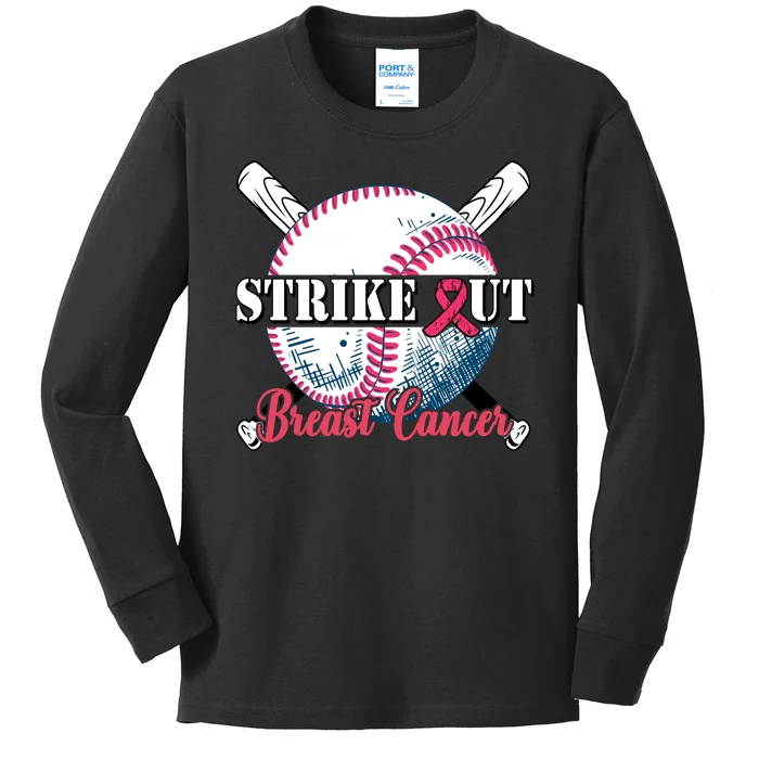 Strike Out Breast Cancer Baseball Kids Long Sleeve Shirt