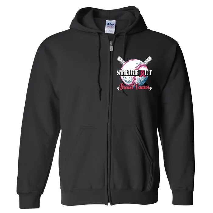 Strike Out Breast Cancer Baseball Full Zip Hoodie