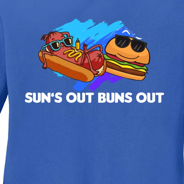 Suns Out Buns Out Hotdog And Cheeseburger Day Summer Gift Ladies Long Sleeve Shirt