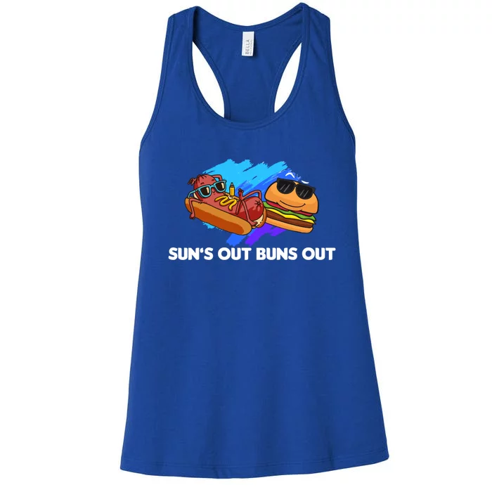 Suns Out Buns Out Hotdog And Cheeseburger Day Summer Gift Women's Racerback Tank