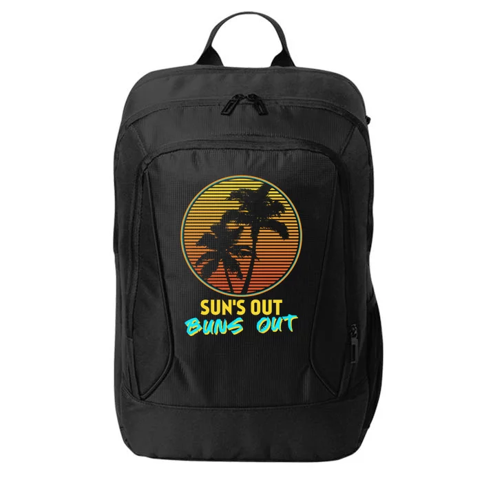 Suns Out Buns Out Retro 80s Vintage Palm Tree Sunset Gift City Backpack